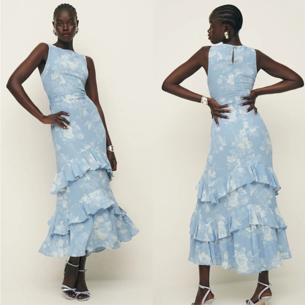 ISO REFORMATION MAGNUS DRESS IN THIS BLUE FLORAL PRINT